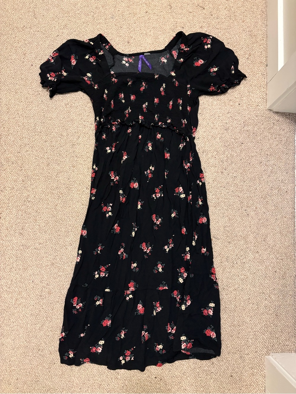 Black floral Seraphine nursing maternity midi dress